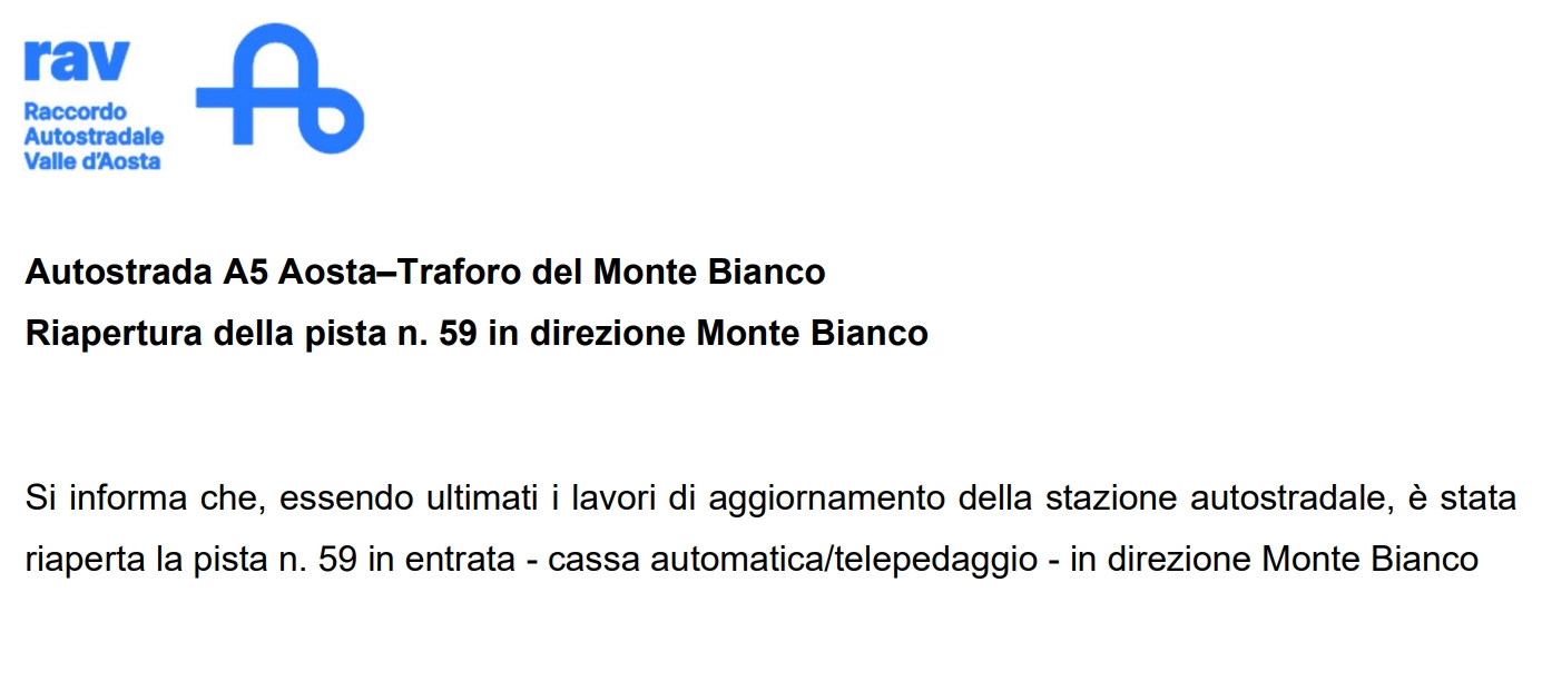 Riapertura della pista n. 59 in direzione Monte Bianco